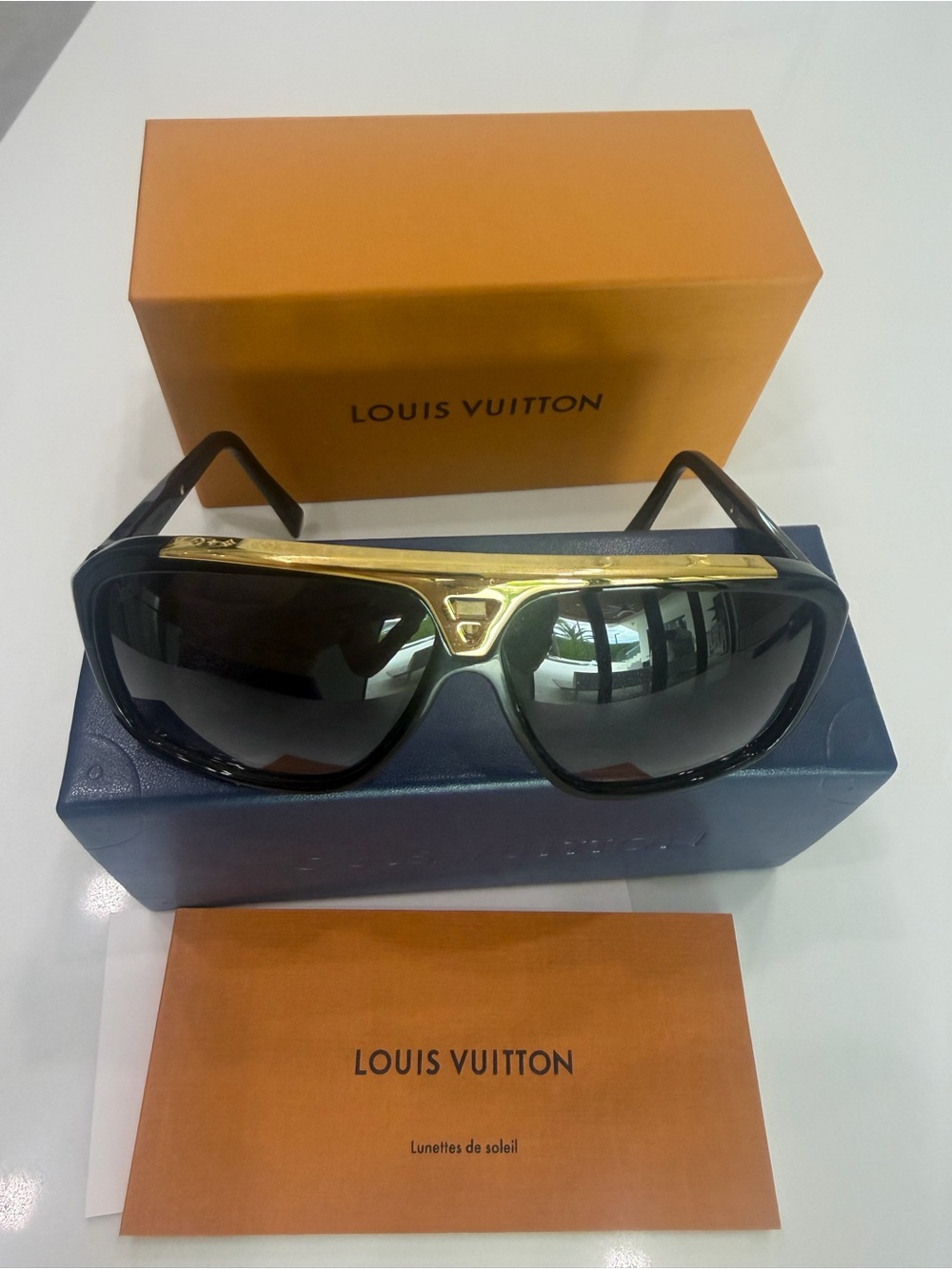 Louis Vuitton Black Sunglasses with Gold Accent